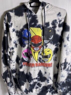 0155 Power  Ranger Tie-Dye Pullover Hoodie with Multicolor Ranger Helmets
